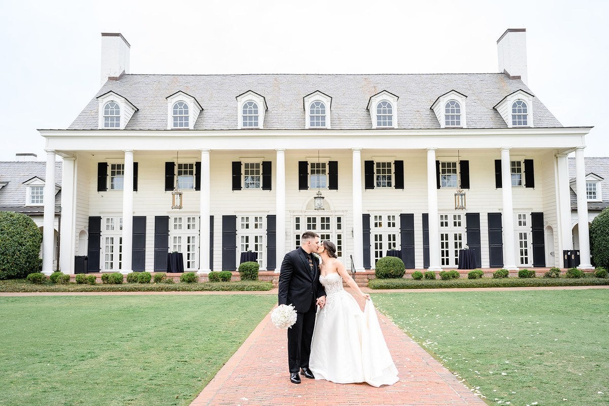 Couple on a brick path at Pine Lakes Members Club, Myrtle Beach wedding photography