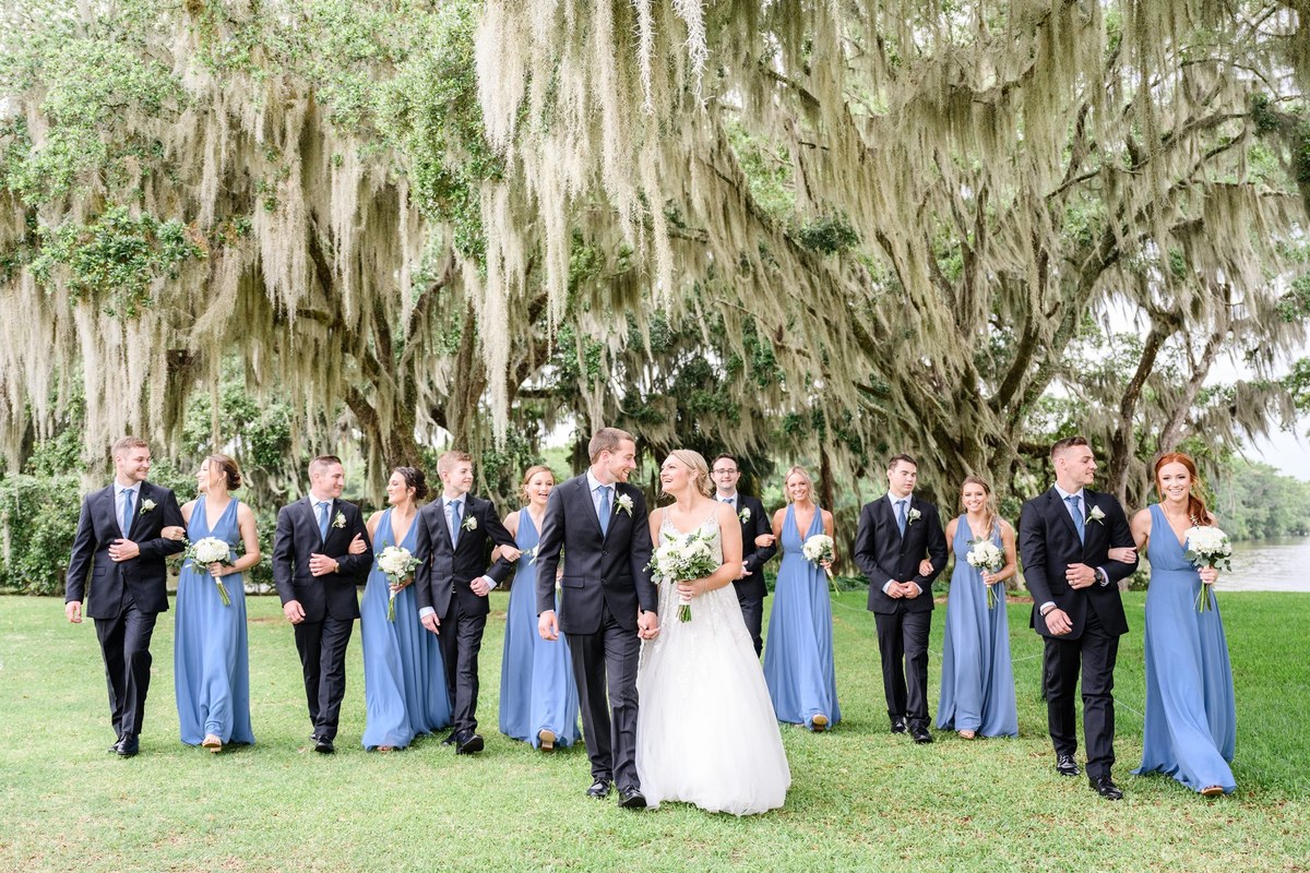 Wedding party under Spanish moss at Wachesaw Plantation, Murrells Inlet wedding photography