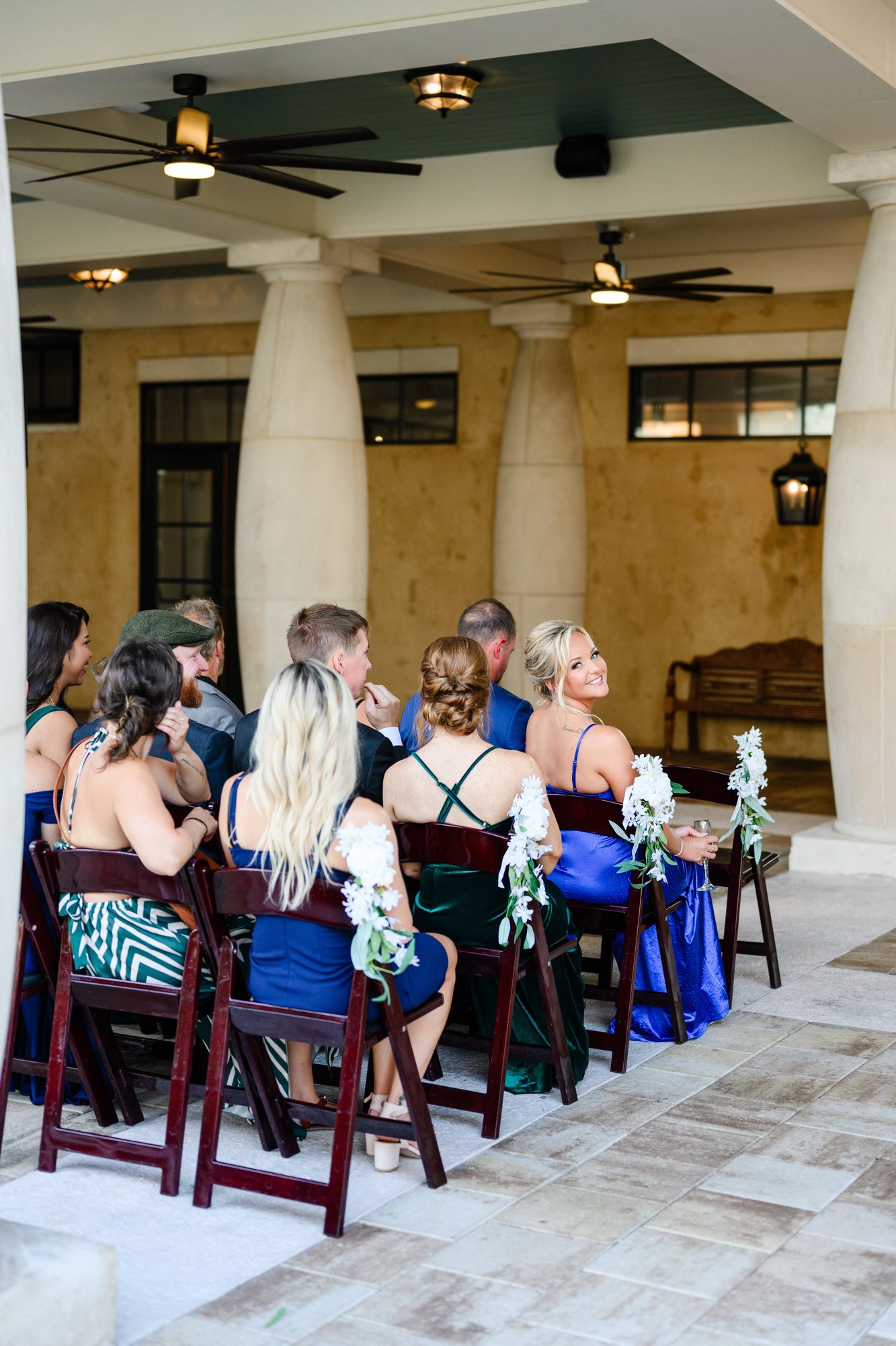 Guests seated in the Courtyard watching Olivia and Robert's ceremony at 21 Main